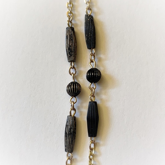 VTG Deco Style Gold Wash Sterling Black Bead Double Strand Necklace - Picture 12 of 15